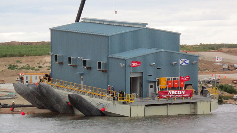 Inflatable Roller Launch of Oil Sands Barge